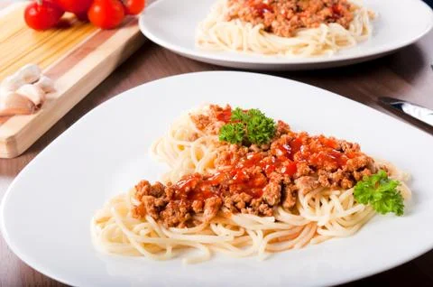 Spaghetti and meat Stock Photos