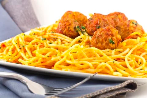 Spaghetti and meatballs Foto stock