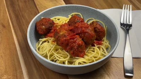 Spaghetti and meatballs rotation Stock Footage 304645925