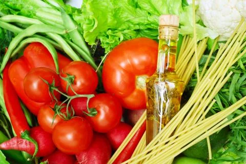 Spaghetti and vegetables Foto stock