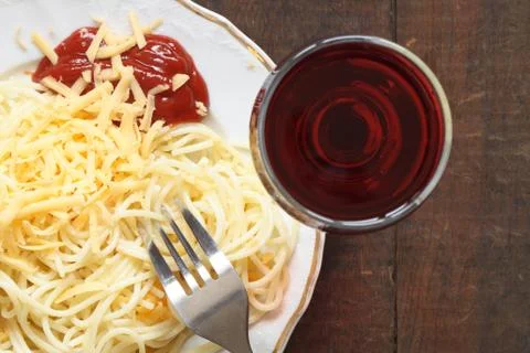 Spaghetti and wine Stock Photos