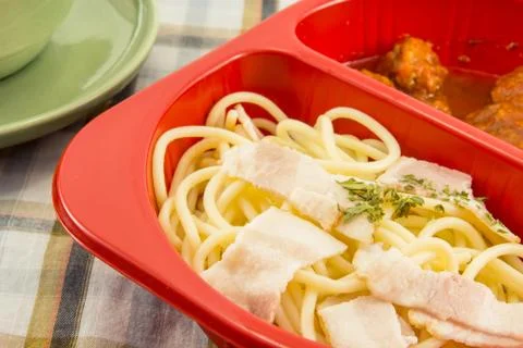 Spaghetti with bacon Stockfoto's