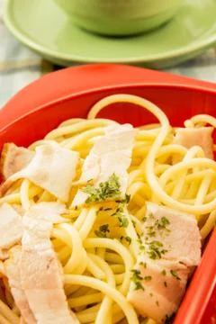 Spaghetti with bacon Stock Photos