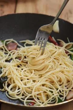 Spaghetti with bacon Stock Photos