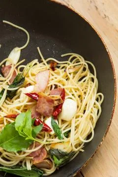 Spaghetti with bacon Stock Photos