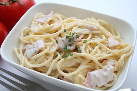 Spaghetti with bacon Stock Photos