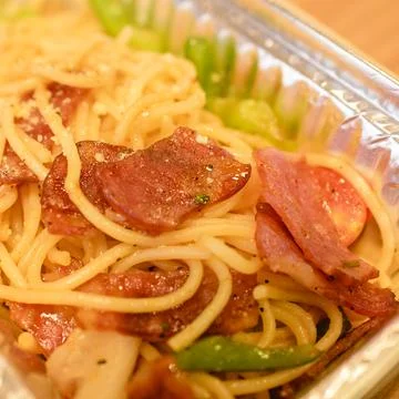 Spaghetti with Bacon, Yellow Stock Photos