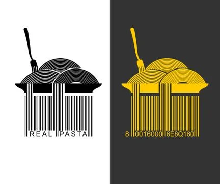 Spaghetti bar code. EAN-13 barcode pasta. Creative mark for packaging pasta.  Stock Illustration