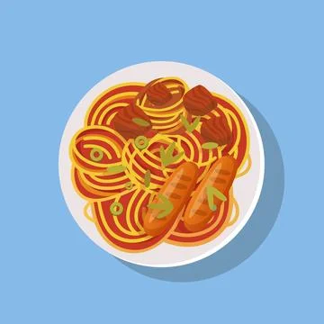 Spaghetti bognese on plate Stock Illustration