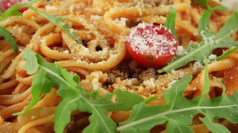 Spaghetti Bolognese with cherry tomatoes 動画素材 57951372