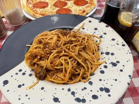 Spaghetti Bolognese close up view Stock Photos