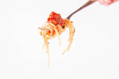 Spaghetti bolognese on a fork Stock Photos