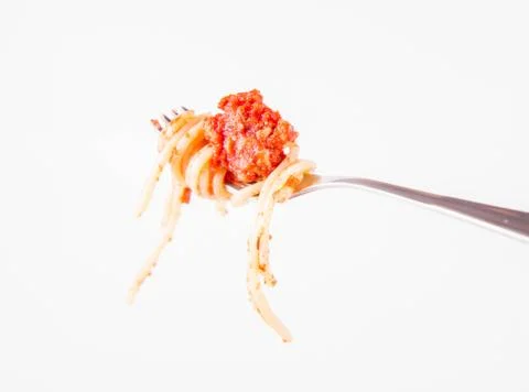 Spaghetti bolognese on a fork Stock Photos