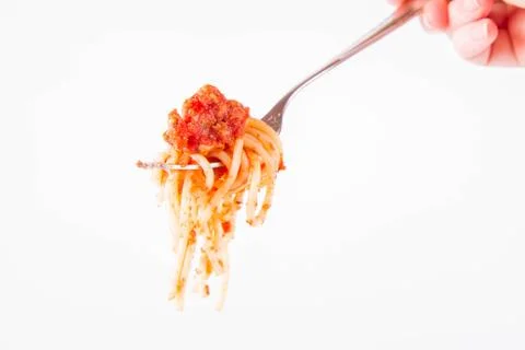 Spaghetti bolognese on a fork Foto stock