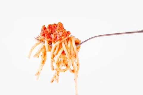 Spaghetti bolognese on a fork Foto stock