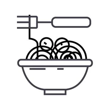 Spaghetti bolognese with meatballs vector line icon, sign, illustration on Stock Illustration