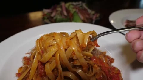 Spaghetti Bolognese Picked With Fork, Classic Italian Pasta Dish Stock Footage 332817688