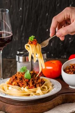 Spaghetti Bolognese on white plate Stock Photos