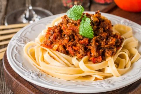 Spaghetti Bolognese on white plate Stock Photos