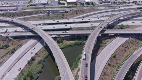 Spaghetti Bowl highway interchange drone view in Salt Lake City, Utah Stock Footage 341897975