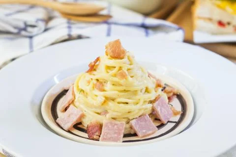 Spaghetti cabonara. Stock Photos