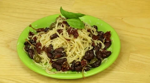 Spaghetti with capers and beans Stock Footage 44697161