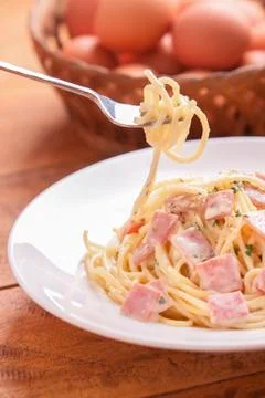 Spaghetti carbonara Stock Photos