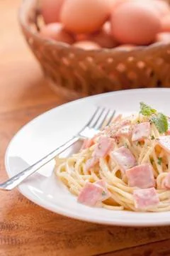 Spaghetti carbonara Stock Photos