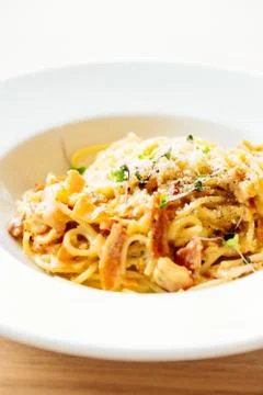 Spaghetti carbonara Stock Photos