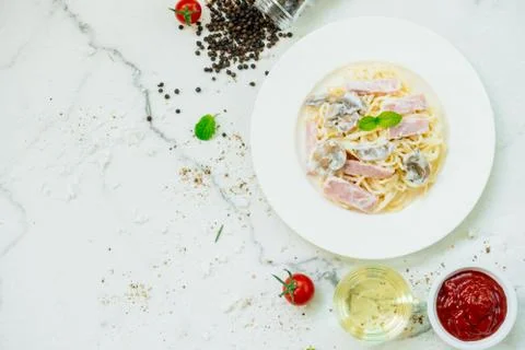 Spaghetti carbonara Stock Photos