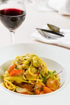 Spaghetti with cherry tomatoes Stock Photos