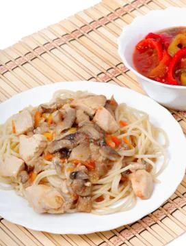 Spaghetti with chicken Stock Photos