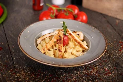 Spaghetti with chicken Stock Photos