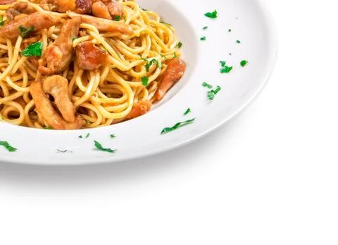 Spaghetti with chicken Stock Photos
