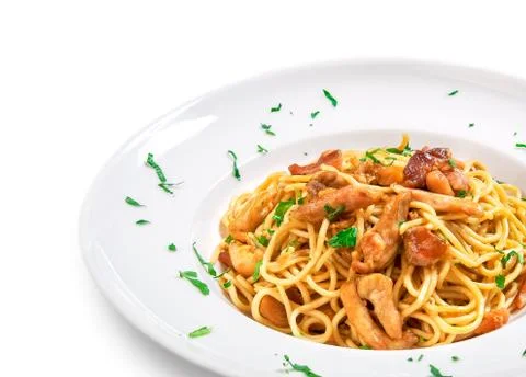 Spaghetti with chicken Stock Photos