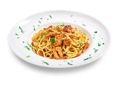 Spaghetti with chicken Foto stock