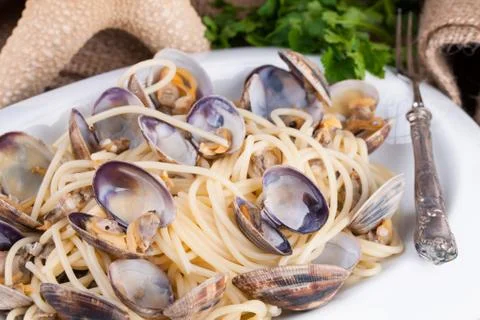 Spaghetti With Clams Closeup 写真素材