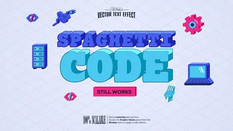 Spaghetti Code blue isometric 3d text effect with tangled cables Stock Illustration