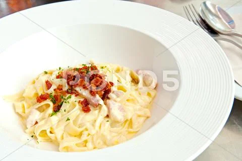 Spaghetti cream sauce Stock Photos