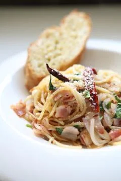 Spaghetti crispy bacon Stock Photos