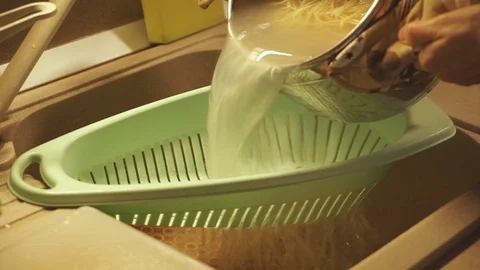 Spaghetti Drained in Colander Stock-Footage 99247774