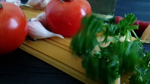 Spaghetti, drops parsley garlic slow-motion shot Stock Footage 88632848