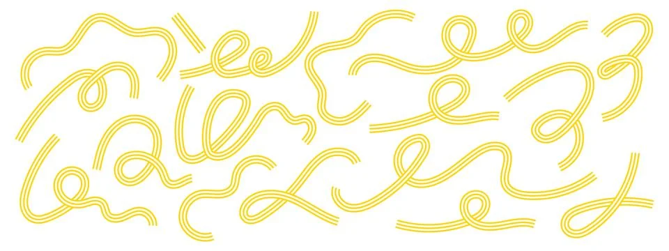 Spaghetti elements with abstract curved pasta lines and spiral noodle waves.. Stock Illustration