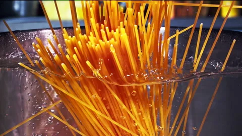 Spaghetti Falling Down in to the pot Slow motion 1000fps Stock Footage 130901224
