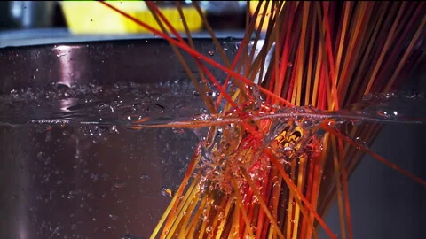 Spaghetti Falling Down in to the pot Slow motion 1000fps Stock Footage 130902025