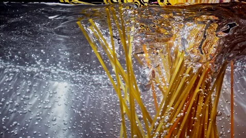 Spaghetti Falling Down in to the pot Slow motion 1000fps Stock Footage 130910098
