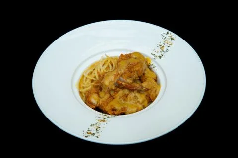 Spaghetti fired chicken Stock Photos