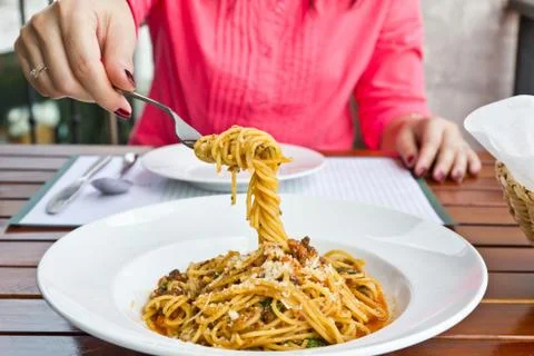 Spaghetti on the fork Stock Photos