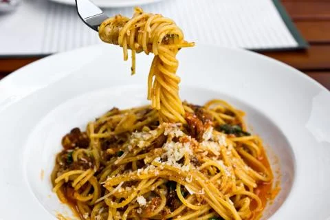 Spaghetti on the fork Stock Photos