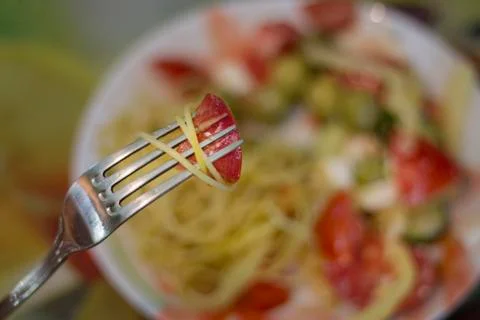 Spaghetti on fork Stock Photos